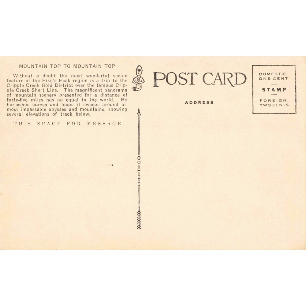 Mountain Top to Mountain Top Cripple Creek Short Line Colorado Vintage Postcard - Picture 2 of 2